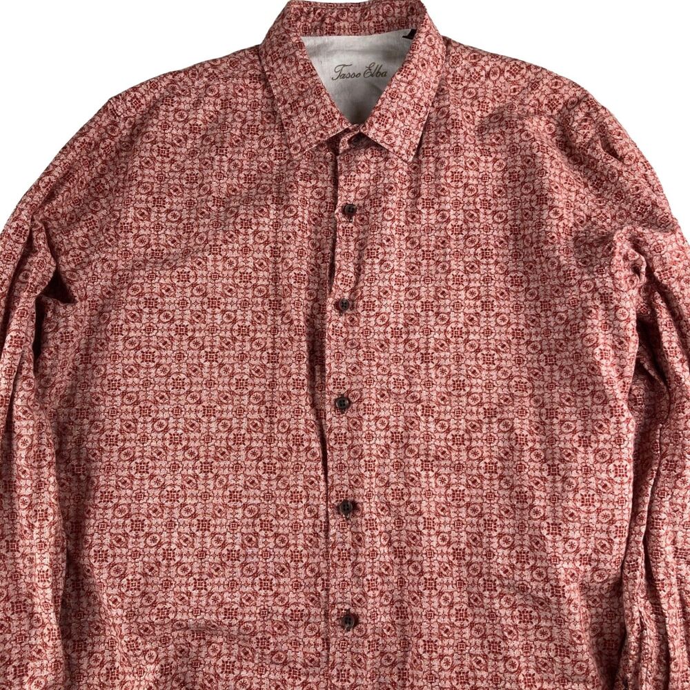 Tasso Elba Shirt Men’s XL Red White Paisley Linen Cotton Button Up